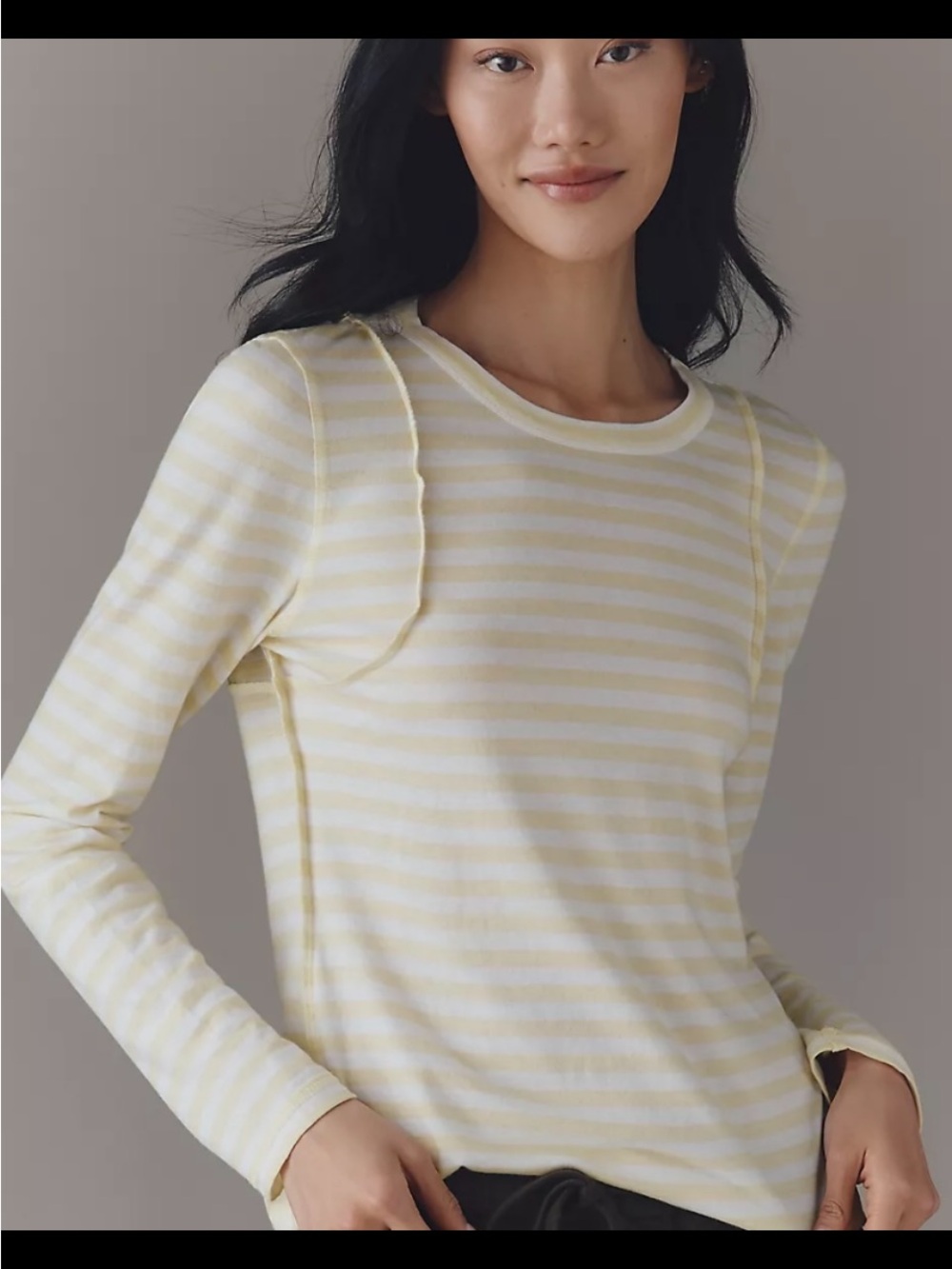 Pilcro Striped Long-Sleeve Crewneck in Pale Yellow & White